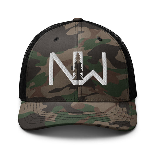 Camouflage trucker hat with White Stitching