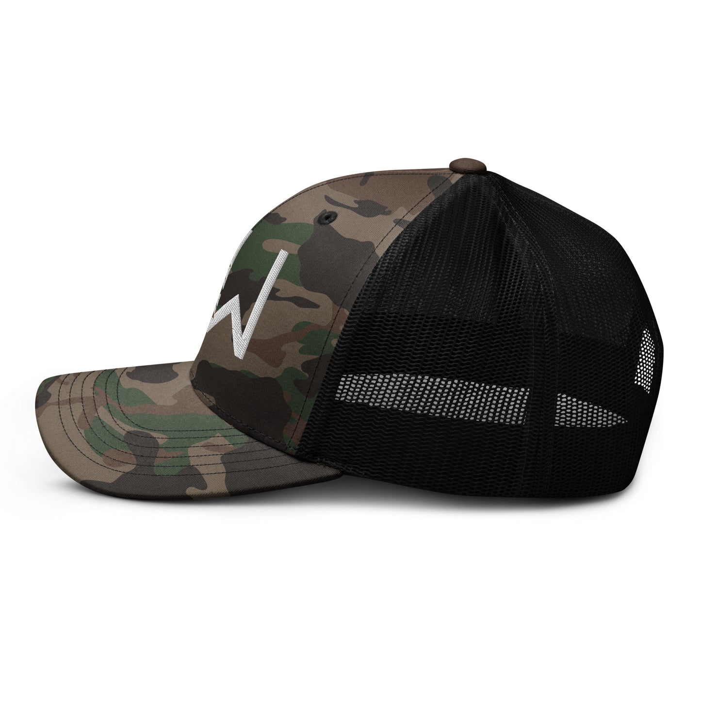 Camouflage trucker hat with White Stitching