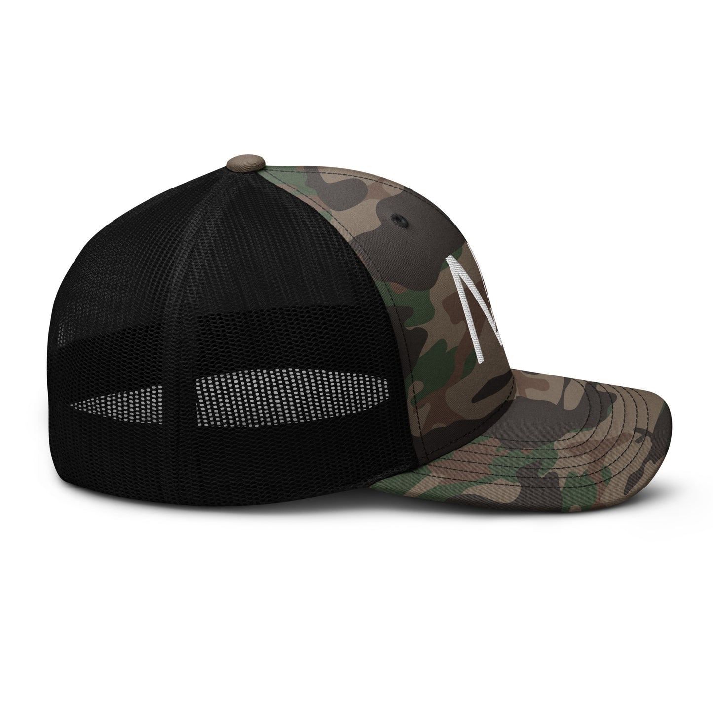 Camouflage trucker hat with White Stitching