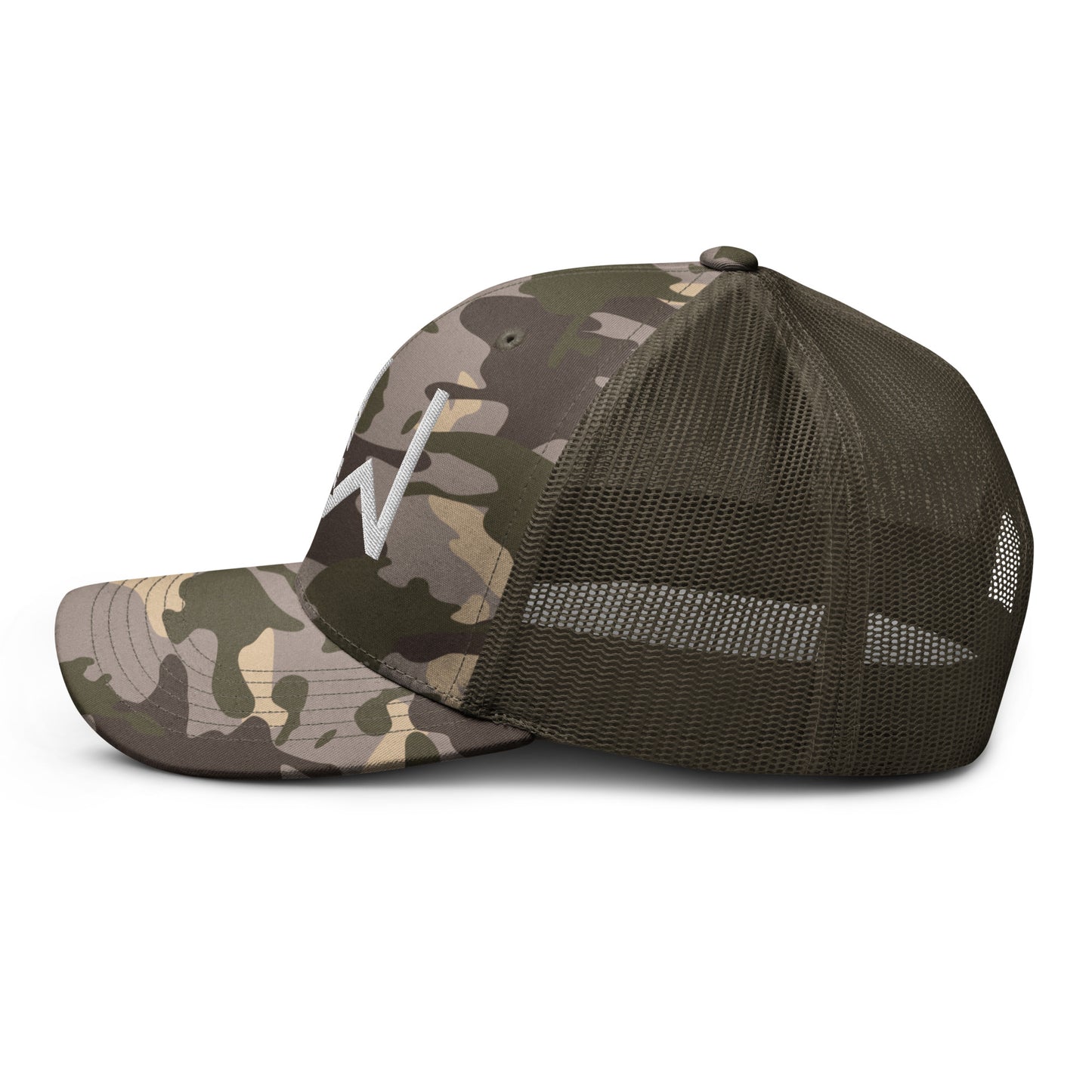 Camouflage trucker hat with White Stitching