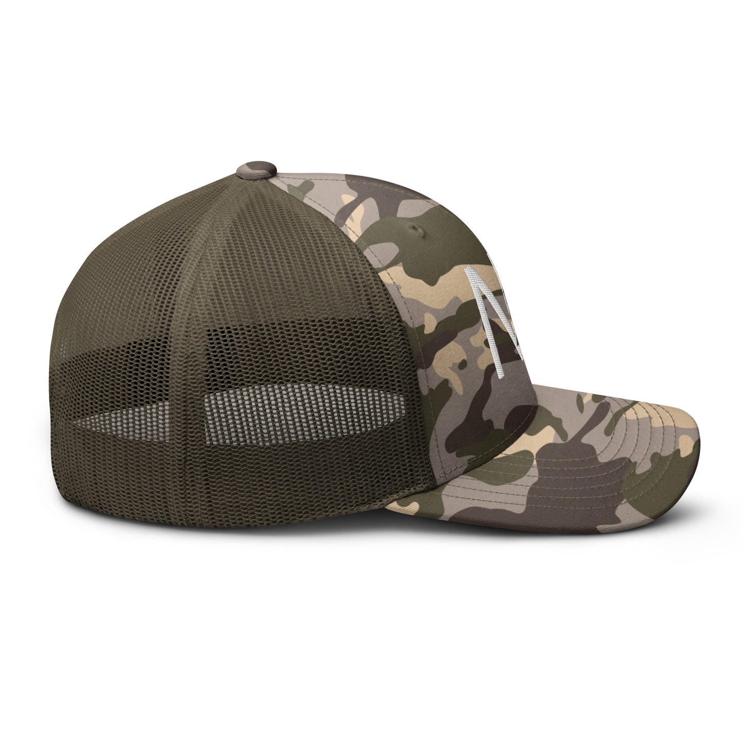 Camouflage trucker hat with White Stitching